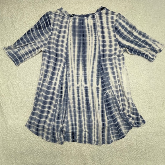 Women’s XL, Blue/White Tie-dye 1/2 sleeve St Tropez West Top - Picture 2 of 10